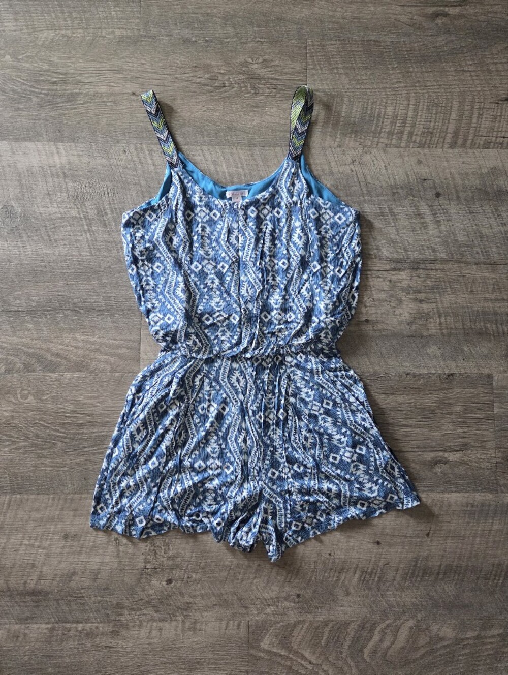 Xhilaration Blue Patterned Romper.